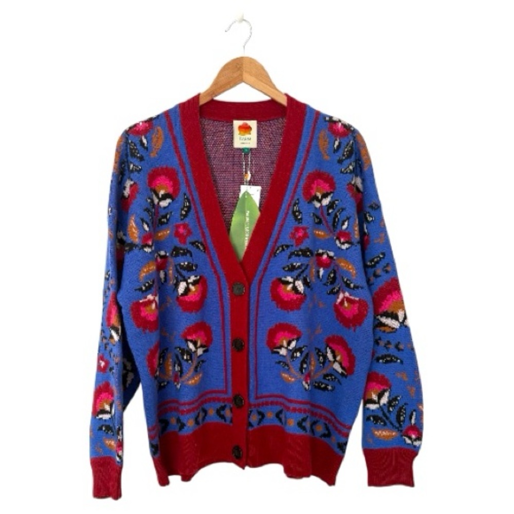 FARM RIO Palms Paradise Cardigan, Blue/Red, Size L, NWT 🇧🇷 - Picture 7 of 13